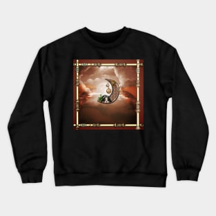 Steampunk moon with little puppy clocks and gears Crewneck Sweatshirt